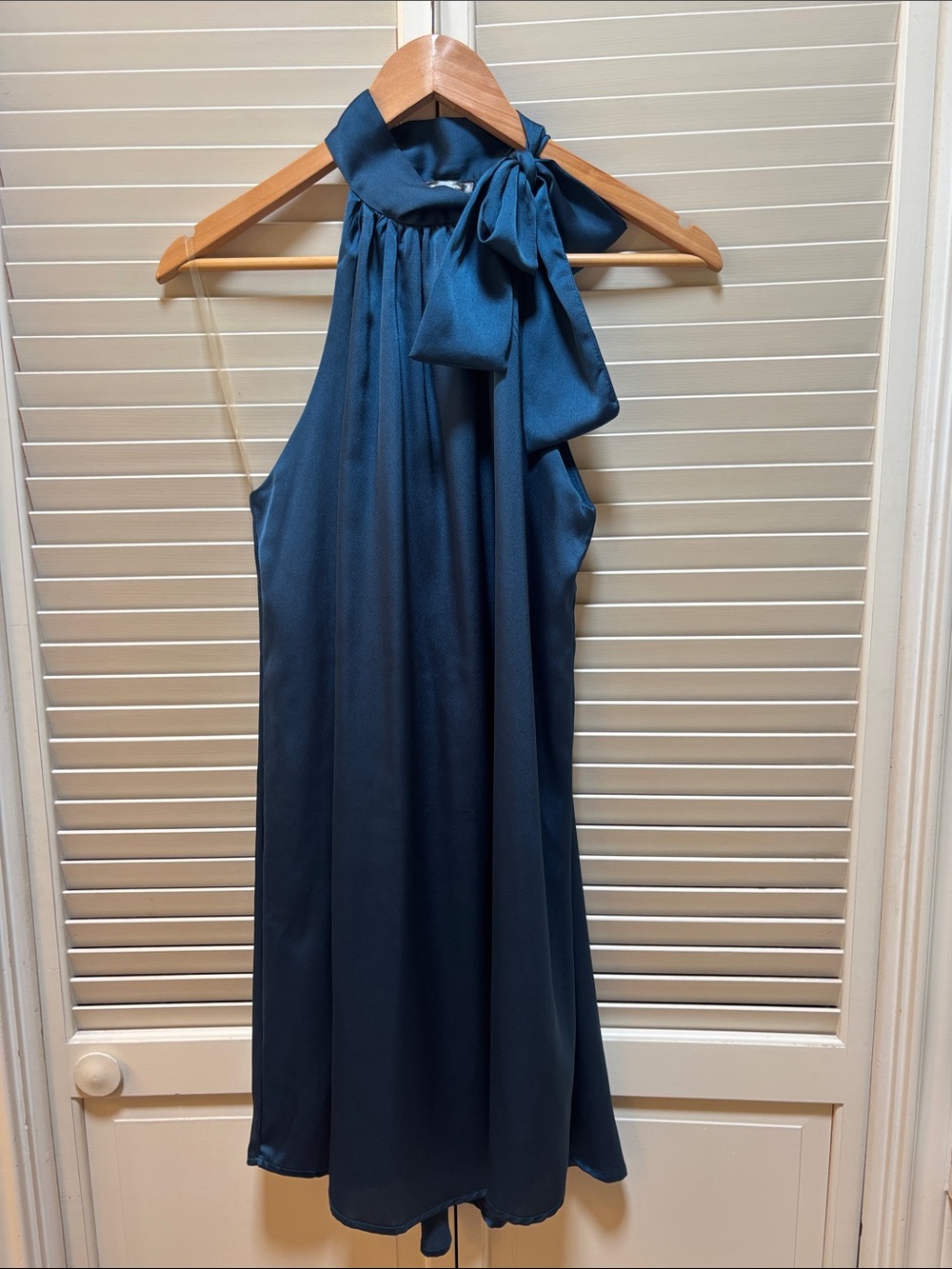 TCEC One-Shoulder Bow Halter Dress in Teal Blue
